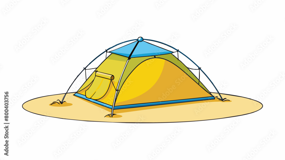 Poster a compact tent on a sandy beach its sleek design easily fitting into a small backpack. with mesh scr