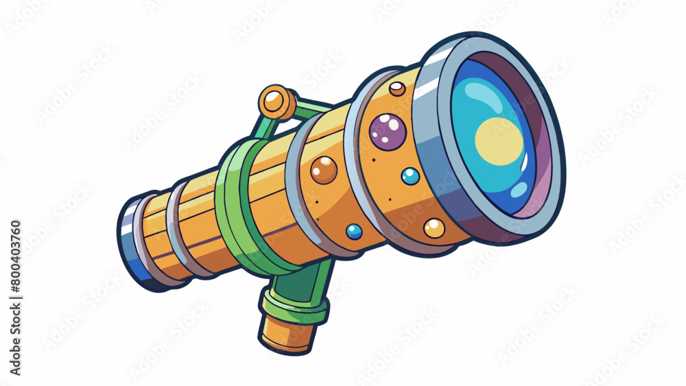 Poster A compact handheld telescope with a collapsible body perfect for onthego stargazing. Its clear lenses and adjustable focus allow for crisp views of. Cartoon Vector.