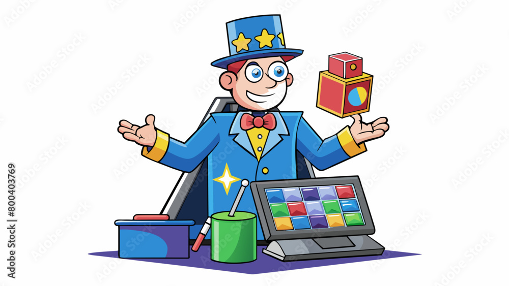 Fototapete A computer programmer is similar to a magician using their knowledge and skills to conjure up intricate and powerful software programs. They use tools. Cartoon Vector.