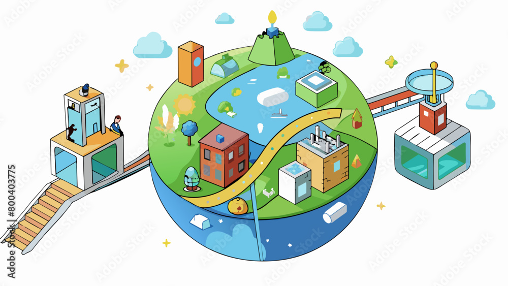 Poster A complex everchanging world that exists beyond physical boundaries where ideas and creativity thrive.  on white background . Cartoon Vector.