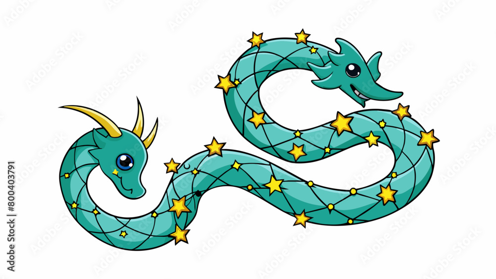 Aufkleber A constellation of stars that forms the shape of a dragon. Swirling patterns of stars create the dragons serpentine body with two bright stars marking. Cartoon Vector.