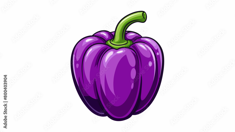 Poster a deep purple bell pepper with a striking glossy sheen and a smooth shiny texture. its thick walls b