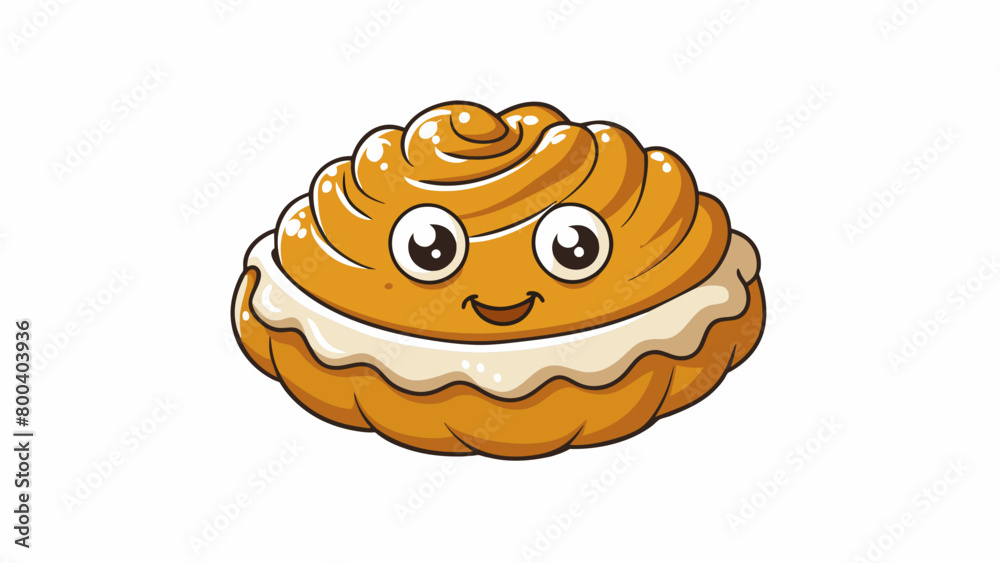 Poster A delicate flaky pastry filled with a gooey caramel filling and dusted with powdered sugar creating a perfect balance of textures and flavors.  on. Cartoon Vector.