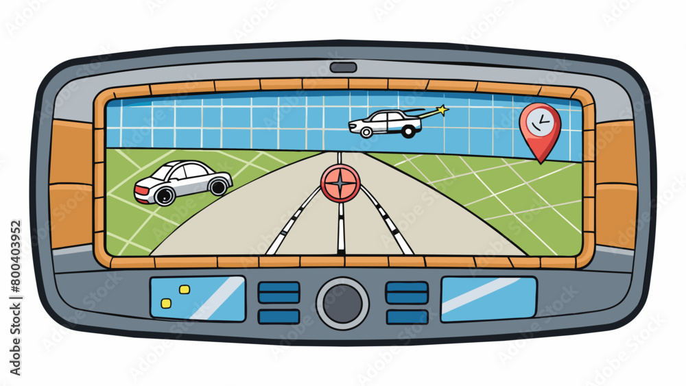 Aufkleber a device installed in a cars dashboard that uses satellites to calculate the fastest route to a chos
