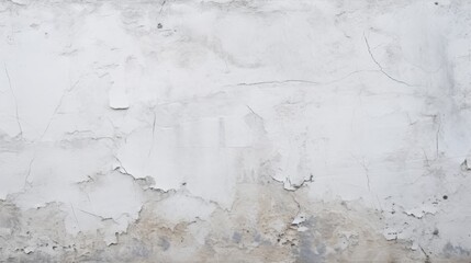 This image captures a close-up of a white wall with a surface that is cracked, peeling, and discolored, giving it a distressed look
