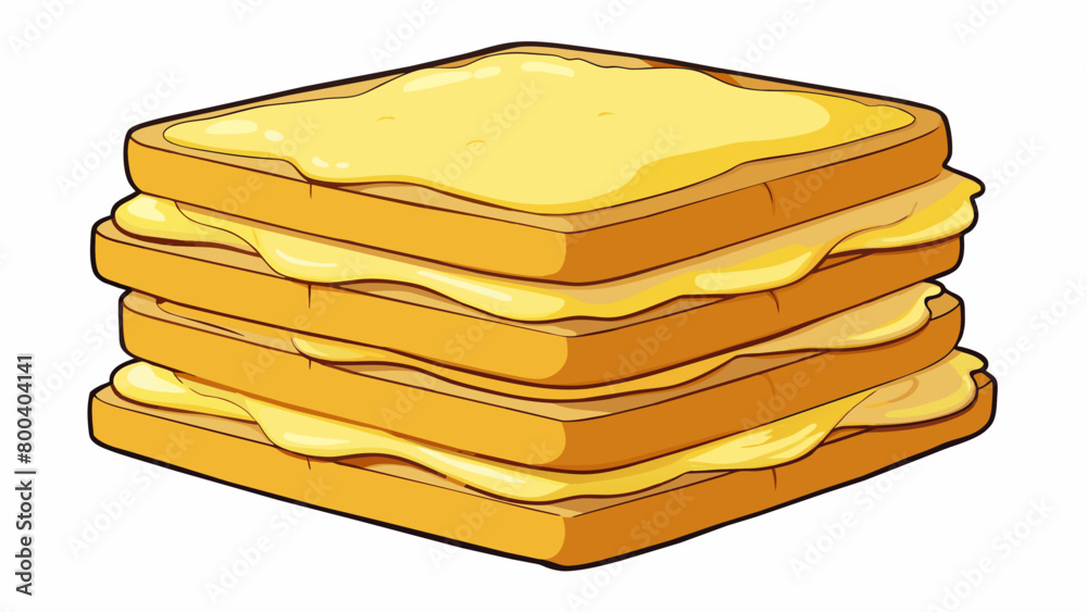 Poster A fragrant stack of thick fluffy bread slices coated in a rich velvety custard and cooked to perfection on a sizzling griddle.  on white background. Cartoon Vector.