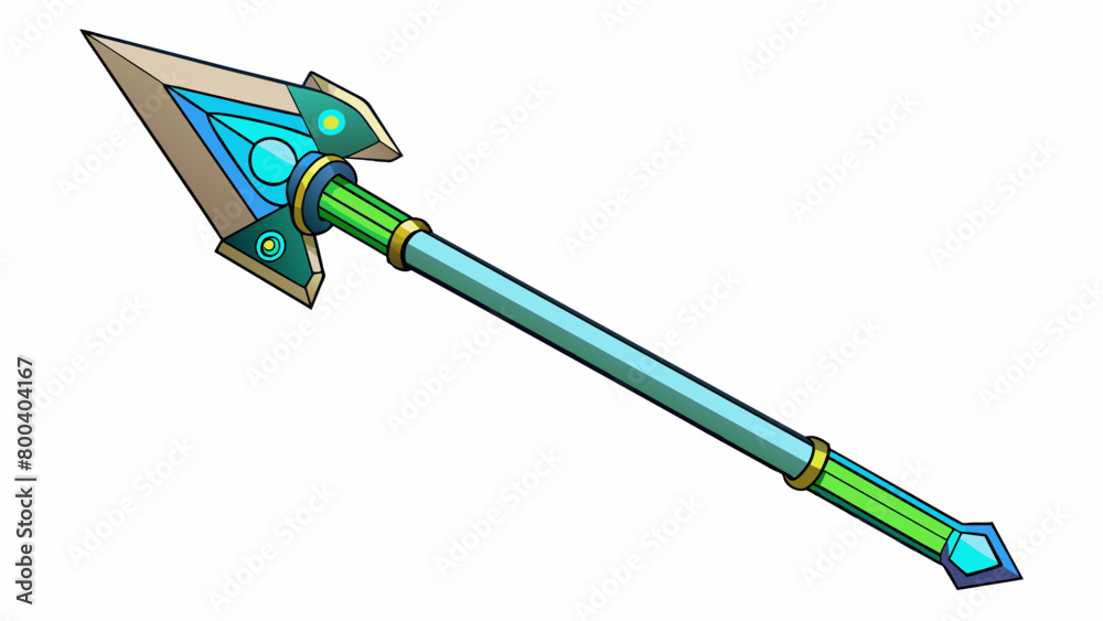 Poster A futuristic arrow with a hightech design its metallic shaft is adorned with glowing blue and green lights and its sharp pointed tip is made of an. Cartoon Vector.