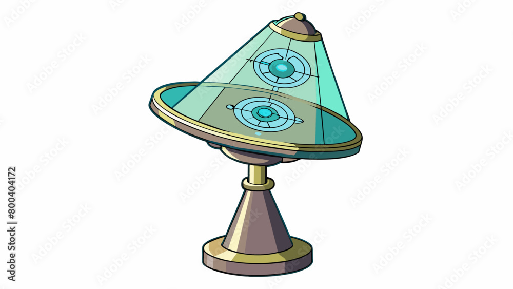 Poster A futuristic metallic lamp with glowing symbols etched into its surface. When activated it projects holographic images and can conjure up illusions. Cartoon Vector.