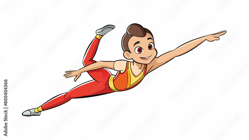 Poster A gymnast stands on the floor mat their body twisted and contorted as they perform a series of tumbling passes displaying their coordination and. Cartoon Vector.