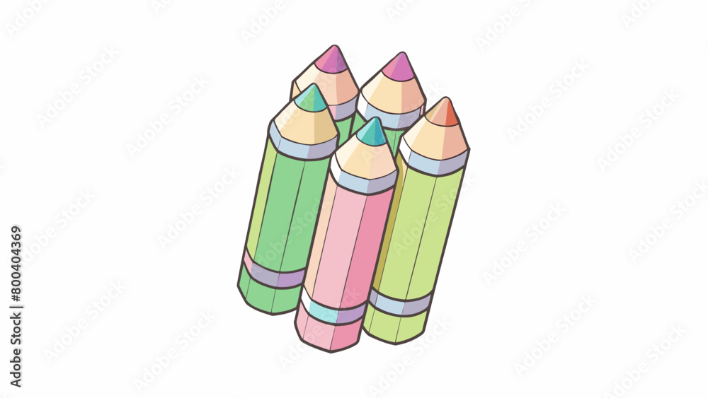 Poster a handful of short stubby cylinders in a spectrum of soft pastel shades. their flaky powdery texture