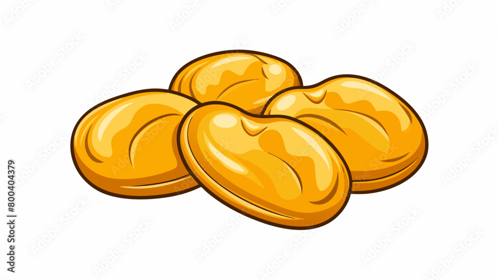 Poster A handful of golden kidneyshaped nuts with a slightly curved surface and a distinct pointed tip. Their texture is firm but crunchy and their flavor is. Cartoon Vector.