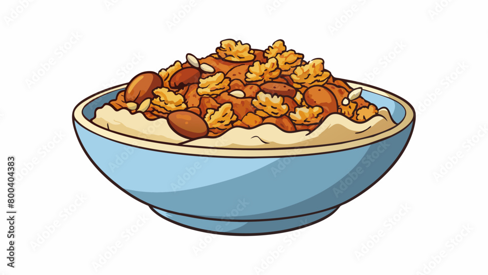 Poster a handful of granola with a sweet and savory blend of flavors including hints of cinnamon and honey 