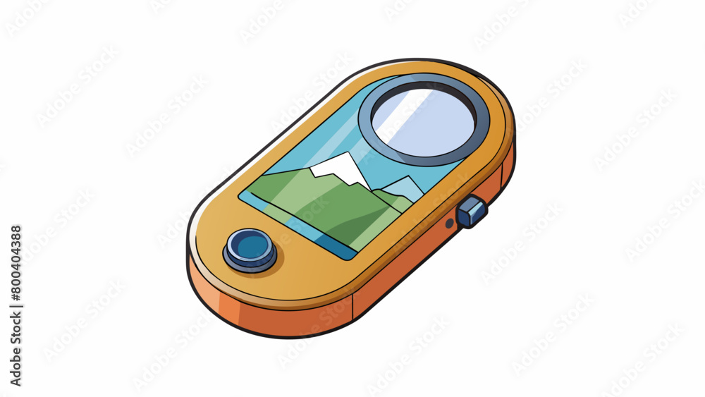 Aufkleber A handheld pocketsized device with a circular lens on one end and a small screen on the other. It allows you to capture images of faraway objects such. Cartoon Vector.