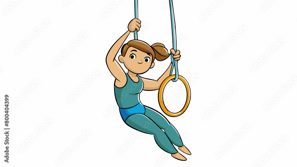 Poster a gymnast dangles from rings their body taut as they twist and rotate displaying their flexibility a