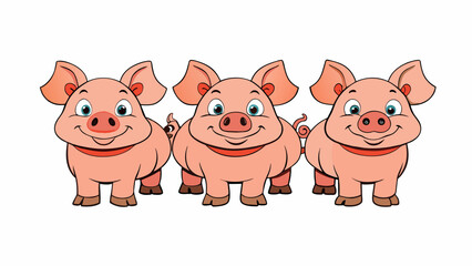 A group of identical looking pigs all with a signature ear tag indicating their specific purpose. Despite their identical appearances each pig has. Cartoon Vector.