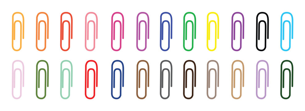 Colored paper clip isolated vector image set against a white background.