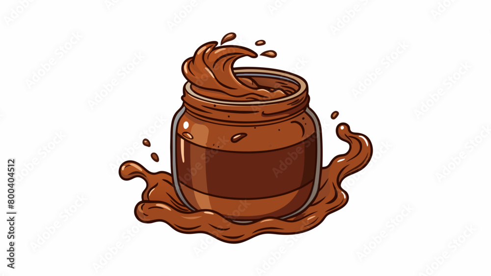 Poster a jar filled with a deep brown velvety substance thick enough to coat the back of a s and leaving a 