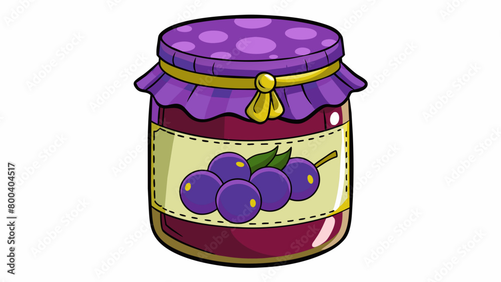 Poster a jar of homemade plum jam with a handwritten label and a colorful fabric cover. the jam is a beauti