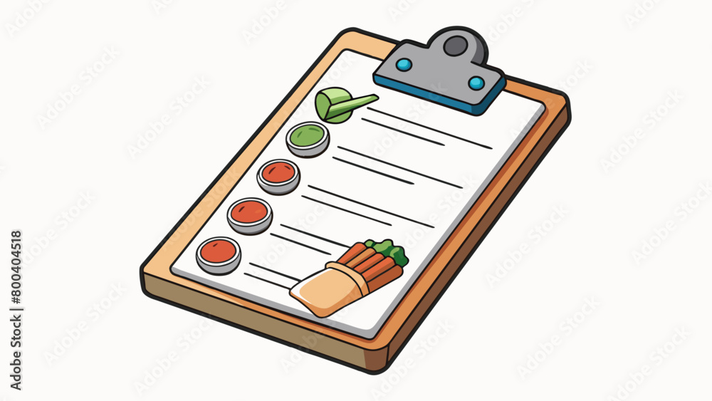 Poster a kitchen scorecard is a laminated sheet of paper with a checkoff list of ingredients and cooking in