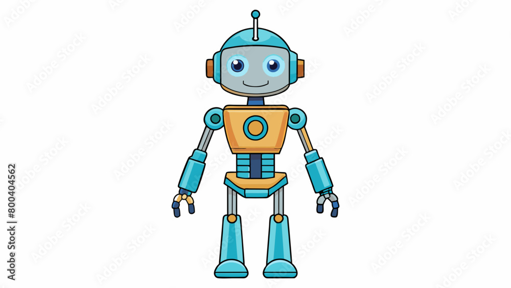 Poster A humanoid robot with a rotating head and multiple arms. It is equipped with AI technology to understand and fulfill human requests such as making. Cartoon Vector.