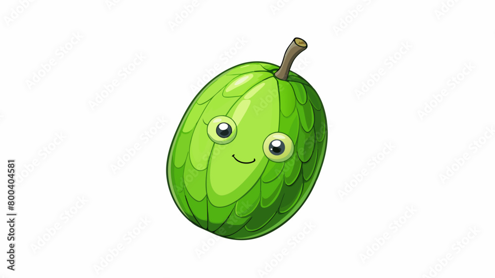 Aufkleber A juicy green fruit with a distinctive oblong shape and a leafy green stem. Its skin is slightly bumpy and its is slightly tart yet still refreshing.. Cartoon Vector.