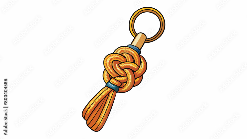 Poster A keychain adorned with a small decorative knot made from sy durable parachute cord. The cord is lightweight and easy to carry making it a useful. Cartoon Vector.
