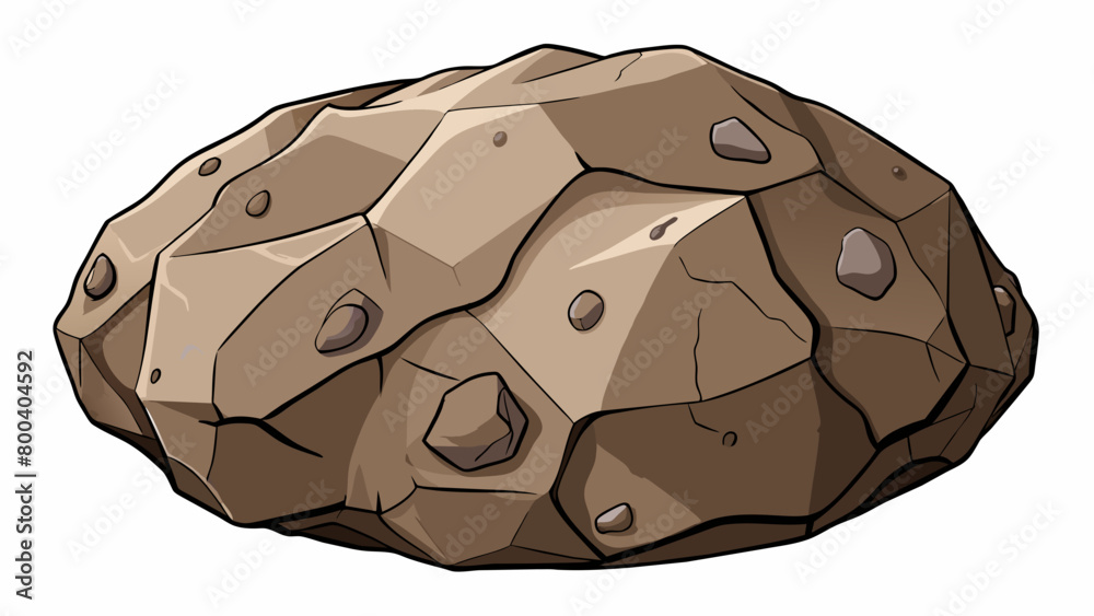 Poster A large boulder with sharp edges and a rough uneven texture. Its surface is dotted with small crevices and cracks giving it a weathered appearance as. Cartoon Vector.