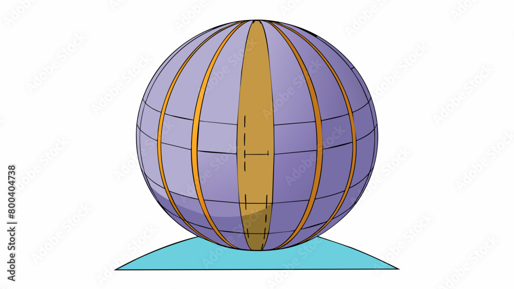 Poster A large solid orb with a single narrow stripe running around its circumference. Its weight and surface material make it ideal for propelling down a. Cartoon Vector.