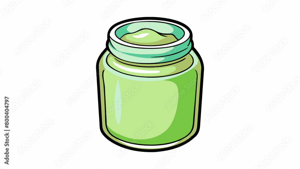Poster a light greencolored oil contained in a glass jar with a light and smooth texture. it has a fresh he