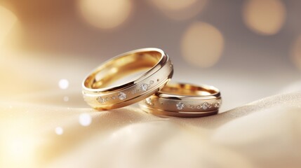 Close-up of golden wedding bands with diamonds symbolizing a lifelong union and the sparkling moments of a shared journey