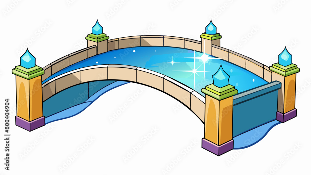 Poster a magical glistening bridge connecting two sides of a sparkling lake its vibrant colors reflected in