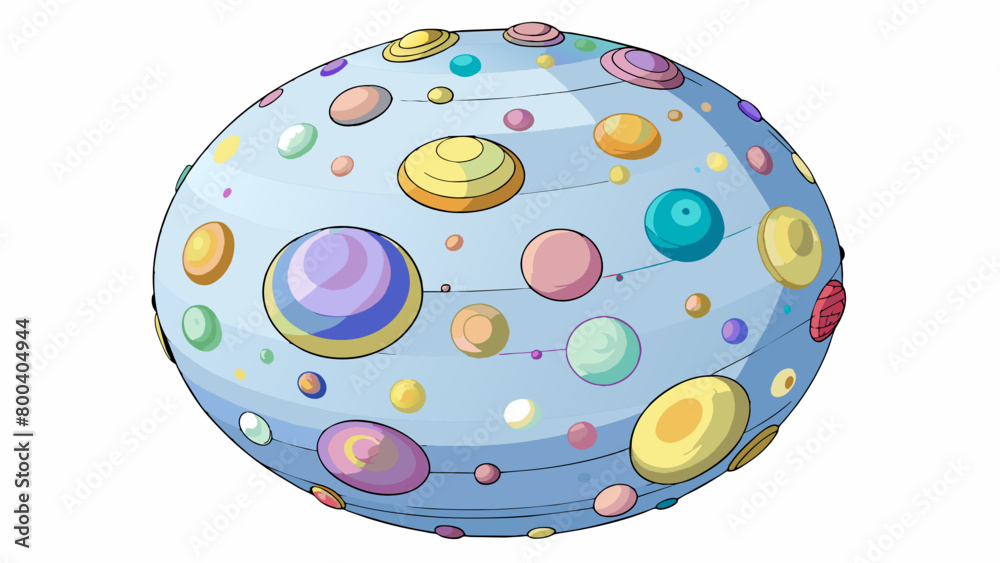 Poster a massive spinning planet surrounded by dozens of moons of varying sizes and colors. some of these m