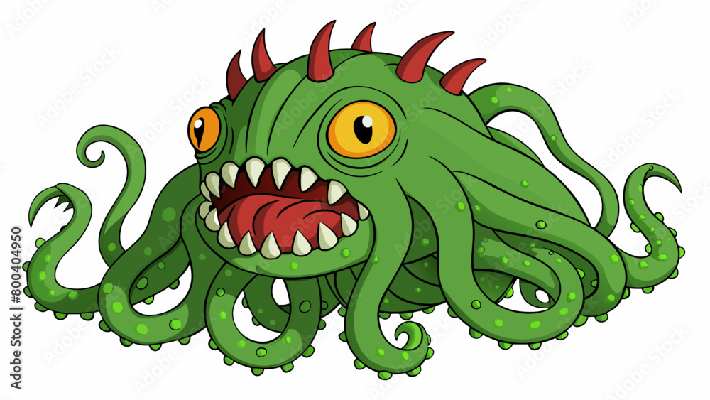 Poster a massive sea monster with eight long tentacles each with sharp suction cups and a diameter of 10 fe