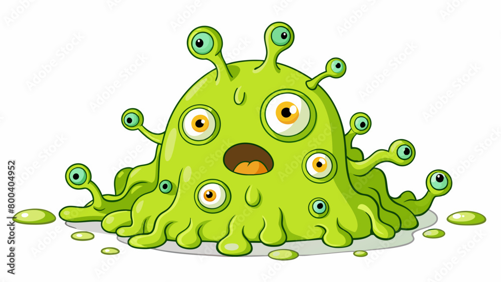 Poster A massive oozing blob of slime with multiple eyes and mouths covering its body. Its tentacles writhe and lash out at nearby objects leaving a trail of. Cartoon Vector.