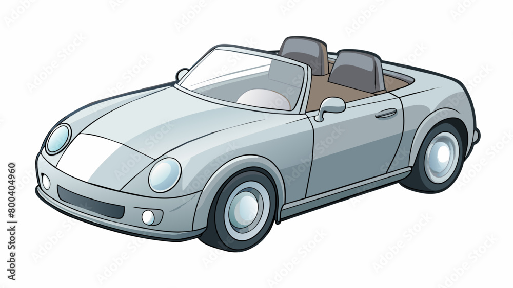 Poster A metallic silver toy car with a convertible top that can be removed. The car has a long low profile with a pointed front and smooth curves. It also. Cartoon Vector.