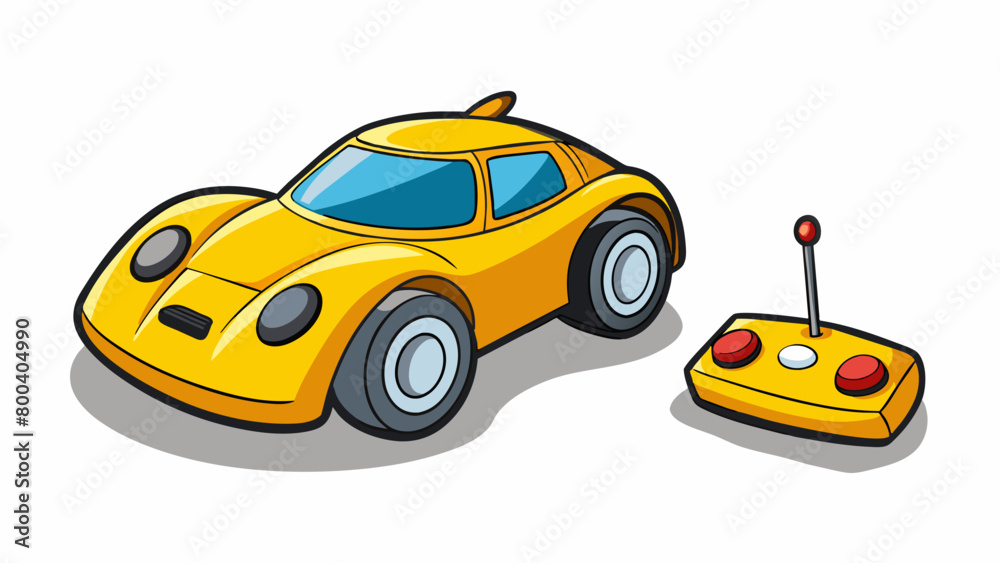 Poster a mini remote control race car with a vibrant yellow body and a low profile design. it has a powerfu