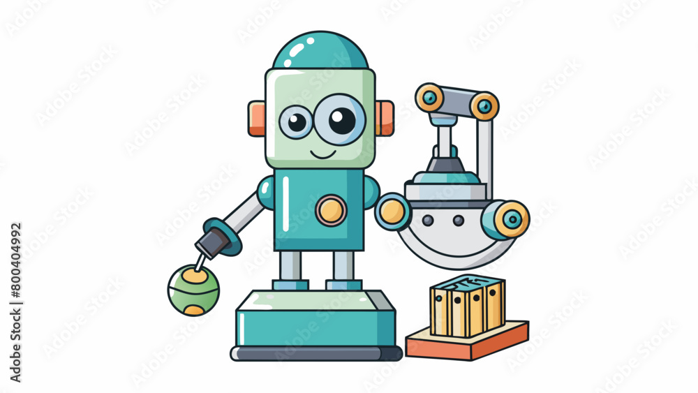 Fototapete A mini toy microscope in the shape of a robot with a spherical head that can rotate and a pair of robotic arms that can hold and move slides. The eyes. Cartoon Vector.