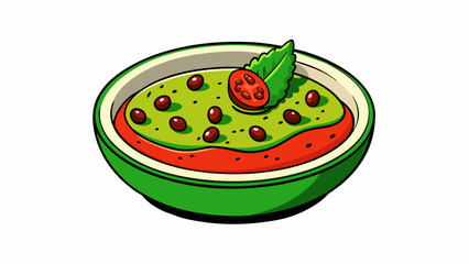A Mediterraneaninspired dip made from a blend of green and black olives sundried tomatoes and fresh herbs. It has a vibrant red color and a complex. Cartoon Vector. - obrazy, fototapety, plakaty