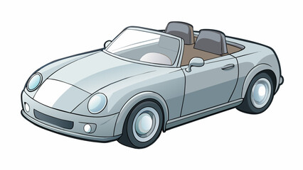 A metallic silver toy car with a convertible top that can be removed. The car has a long low profile with a pointed front and smooth curves. It also. Cartoon Vector.