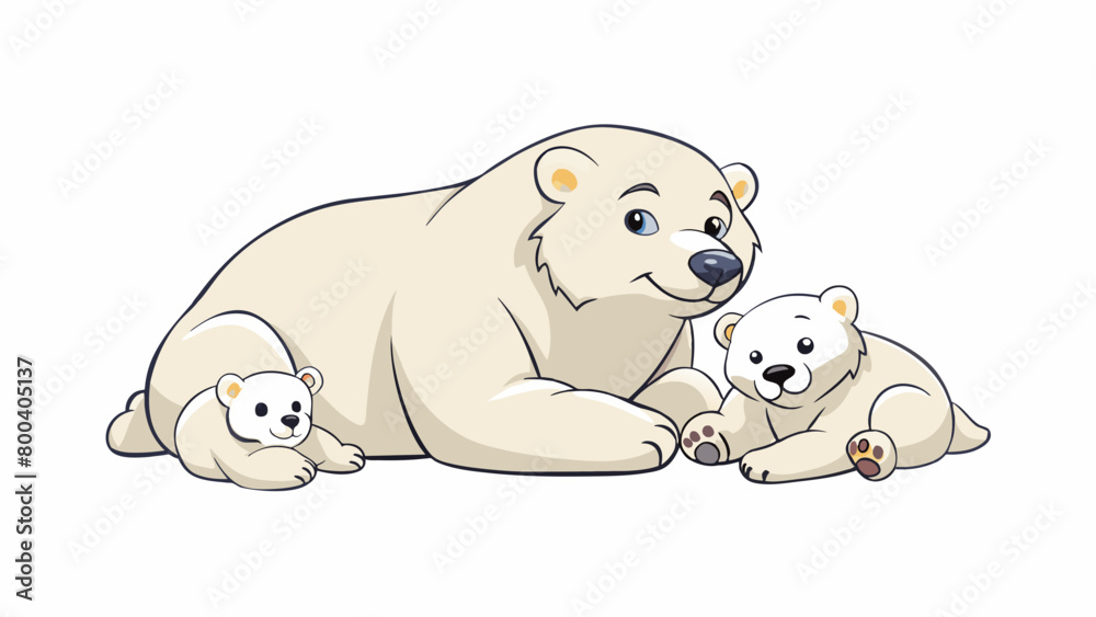 Poster a mother polar bear and her two cubs are depicted in the third illustration. the mother is lying on 