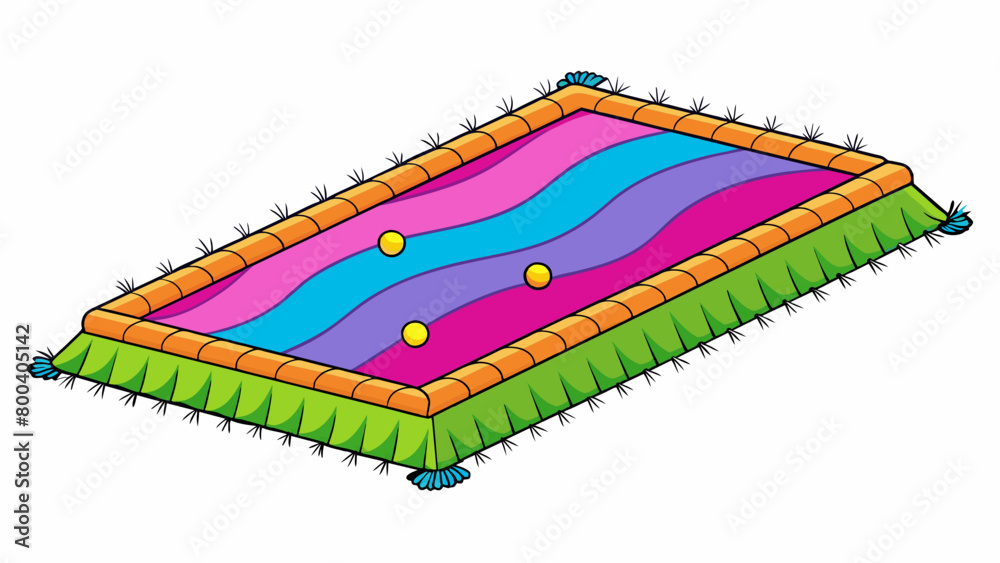 Poster A multicolored gy carpet that adds a playful and whimsical touch to a space with its long fluffy strands begging to be walked or rolled around on. . Cartoon Vector.