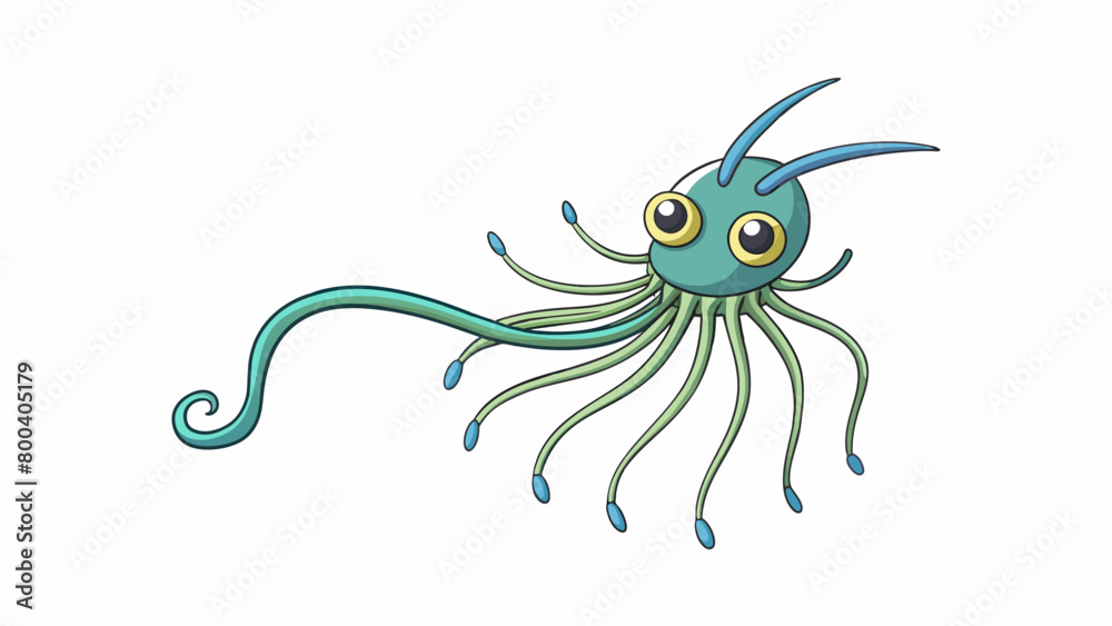 Poster A mysterious elusive creature with a swaying elongated body and a pair of thin whiplike tentacles extending from its head like antennae giving it an. Cartoon Vector.