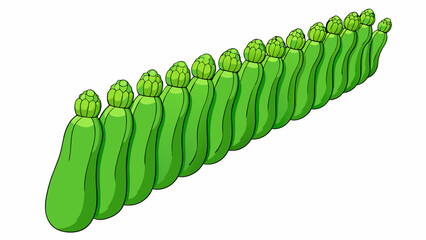 A of long slender vegetables with a bright green hue and a bumpy texture along the length resembling a row of tiny hills.  on white background . Cartoon Vector.