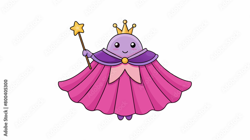 Poster a pink and purple cape with a matching tutu skirt paired with a sparkling tiara and a wand that ligh