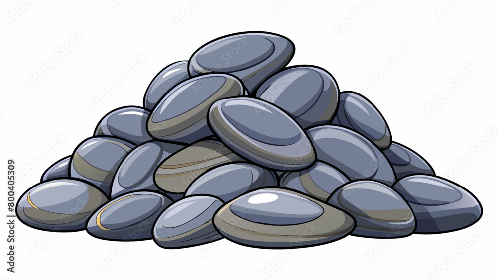 Poster a pile of round river stones varying in size from pebbles to small rocks. they are smooth and polish
