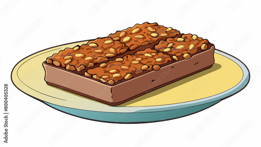 Poster a plate of granola bars made with a base of oats nuts and honey coated in a layer of chocolate for a