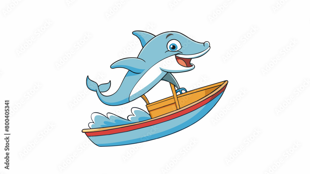 Poster a playful and intelligent mammal displaying acrobatic flips and jumps as it races alongside a boat i