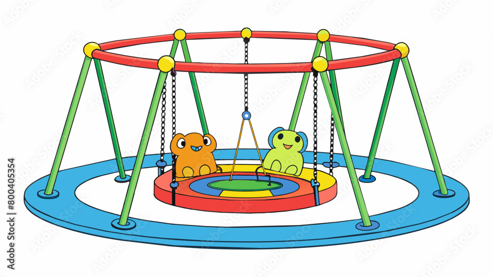 Aufkleber a playful swing set with a circular frame and six small brightly colored seats. the circle is made o