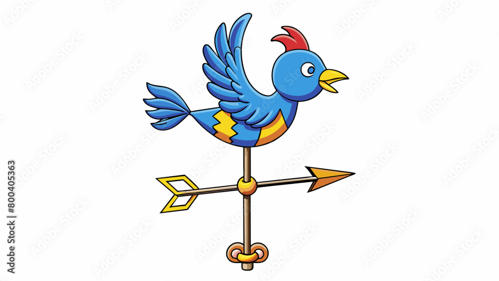 Poster A playful weather vane in the shape of a flying bird with its wings flapping in the wind and a tail that moves to indicate the wind direction. The. Cartoon Vector.