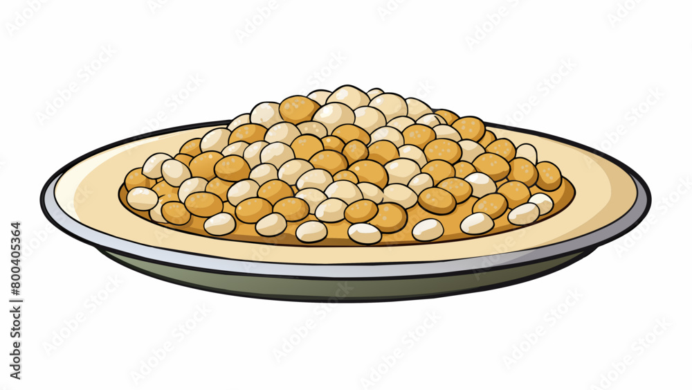 Poster A plate of small circular objects that range in color from offwhite to light brown. Each one is slightly larger than a pea and has a mild nutty. Cartoon Vector.